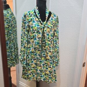 TED BAKER Floral Long Sleeve Dress with Tie Neck